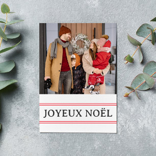 Cartes Pour Fêtes Annuelles French Joyeux Noël Red Stripe Family Photo
