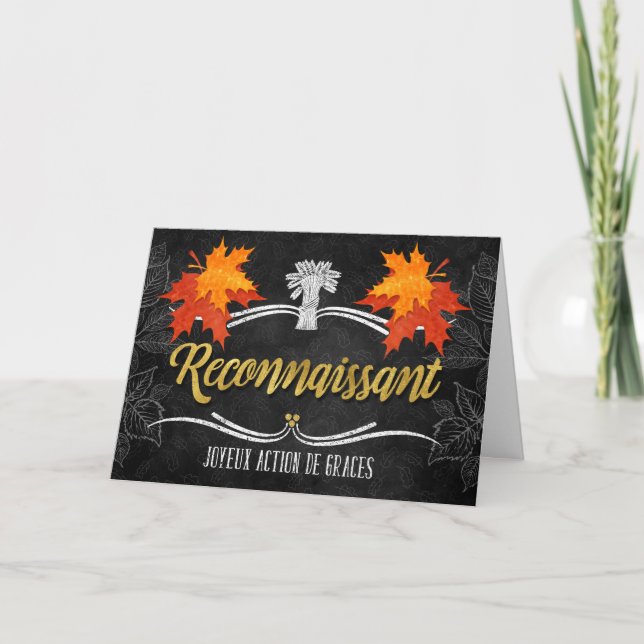 Cartes Pour Fêtes Annuelles French Thanksgiving Grateful Blessings Chalkboard (Devant)