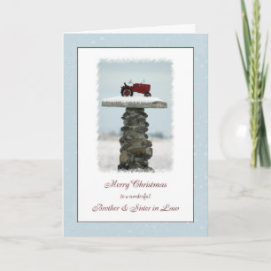 Cartes Pour Fêtes Annuelles Frère et soeur en droit Tracteur de Noël