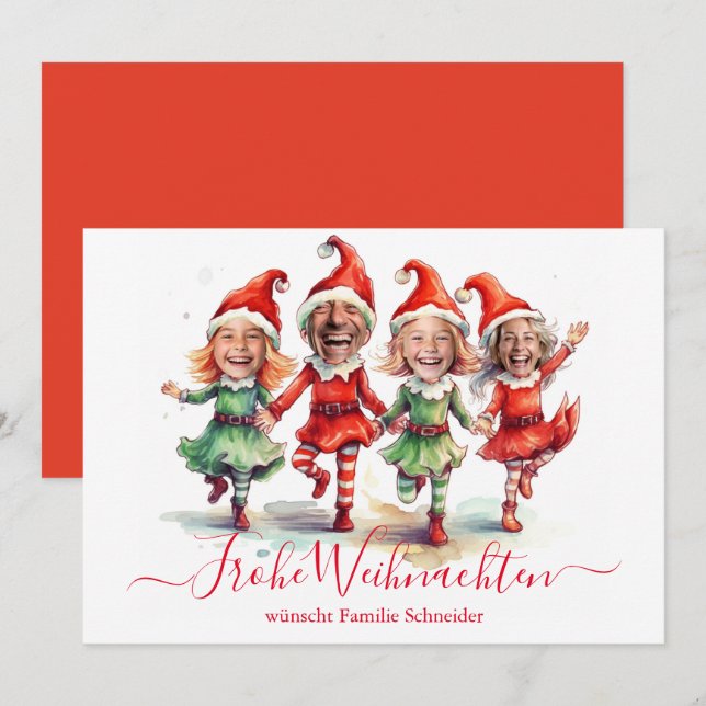 Cartes Pour Fêtes Annuelles Frohe Weihnachten 4 Photos elfes de Noël allemands (Devant / Derrière)