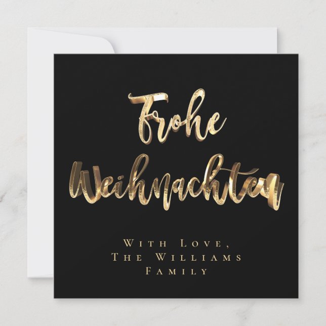 Cartes Pour Fêtes Annuelles Frohe Weihnachten Elegant Black Gold Script Chic (Devant)