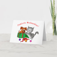Fröhliche Weihnachten, Hund und Katze auf Deutsch