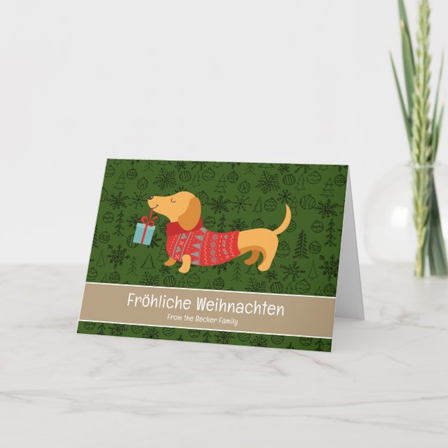 Cartes Pour Fêtes Annuelles Fröhliche Weihnachten, mignon dachshund (Devant)
