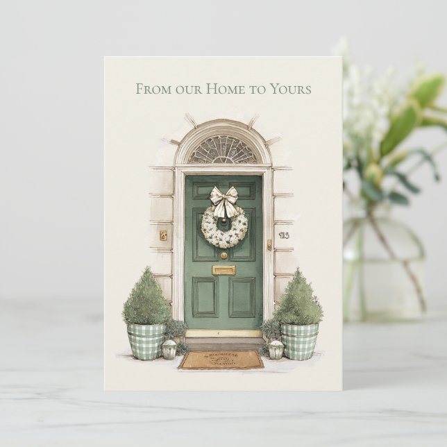 Cartes Pour Fêtes Annuelles From Our Home to Yours Green Holiday Christmas (Debout devant)
