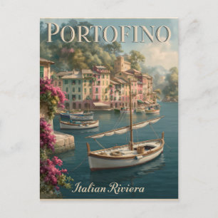 Cartes Pour Fêtes Annuelles Front de mer coloré et bateaux à Portofino, Italie