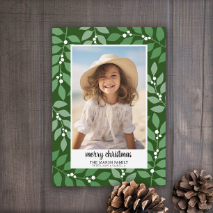 Cartes Pour Fêtes Annuelles Frontière botanique avec script photo Joyeux Noël
