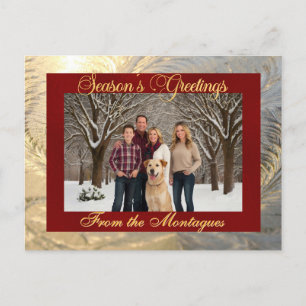 Cartes Pour Fêtes Annuelles Frontière et photo de givre Bonnes Fêtes - Rouge