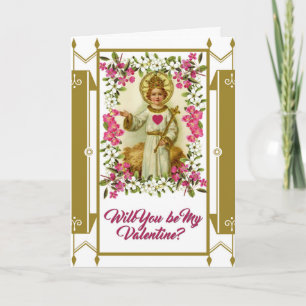 Cartes Pour Fêtes Annuelles Frontière sacrée d'or de fleurs de Jésus Valentine