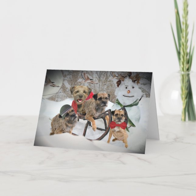 Cartes Pour Fêtes Annuelles Frontière Terrier C'Est La Saison (Devant)