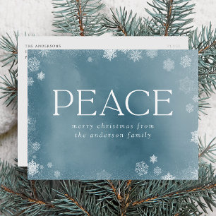 Cartes Pour Fêtes Annuelles Frosted Peace Icy Blue Watercolor Non-Photo