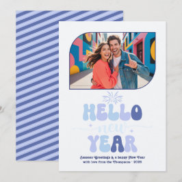 Cartes Pour Fêtes Annuelles Frosted Sky Hello New Year Blue Retro Photo