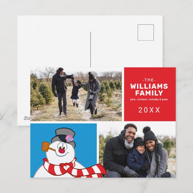 Cartes Pour Fêtes Annuelles Frosty The Snowman Holiday Family Photo Collage (Devant / Derrière)