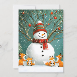 Cartes Pour Fêtes Annuelles Frosty Winter Whimsical Snowman Fox Wonderland