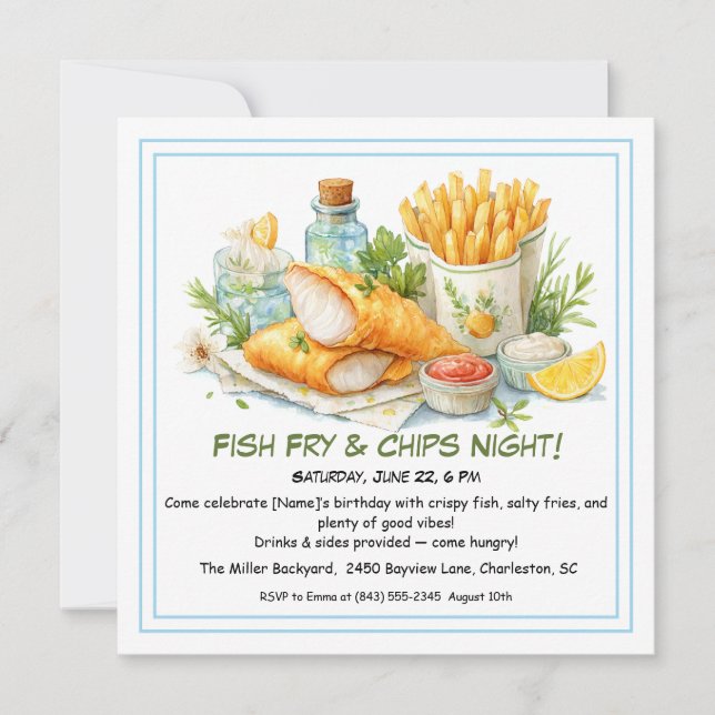 Cartes Pour Fêtes Annuelles Fruits de mer décontractés - Poisson Fry & Chips A (Devant)