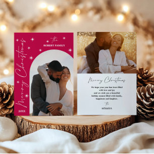 Cartes Pour Fêtes Annuelles Fuchsia Arch Chic Script 2 Photo JOYEUX Noël