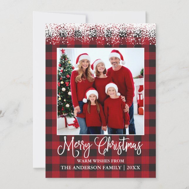 Cartes Pour Fêtes Annuelles Fun Calliage Noël Neige Tachée Photo Plaid (Devant)