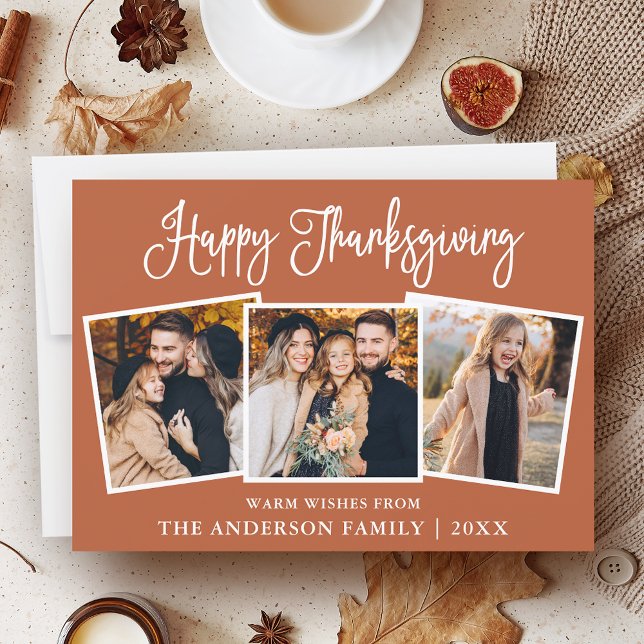 Cartes Pour Fêtes Annuelles Fun Calligraphie Thanksgiving Terracotta 3 Photo (Customize to add text to back of card.)