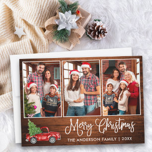 Cartes Pour Fêtes Annuelles Fun Calligraphie Wood 3 Photo Noël Camion rouge