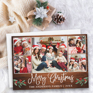 Cartes Pour Fêtes Annuelles Fun Calligraphie Wood Holly 5 Photo Noël