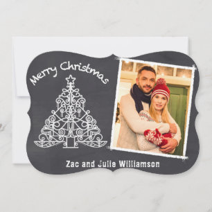 Cartes Pour Fêtes Annuelles Fun Chalkboard Photo Noël Fancy Trim