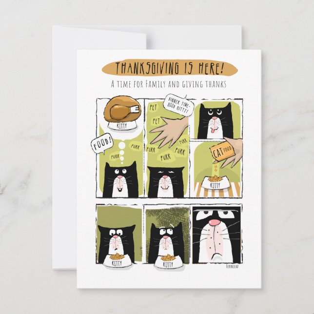 Cartes Pour Fêtes Annuelles Fun Chat Thanksgiving Attentes Réalité (Devant)