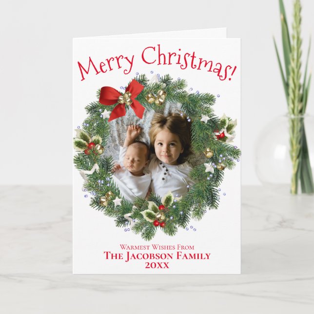 Cartes Pour Fêtes Annuelles Fun Christmas Wreath Photo Frame Family Newsletter (Devant)