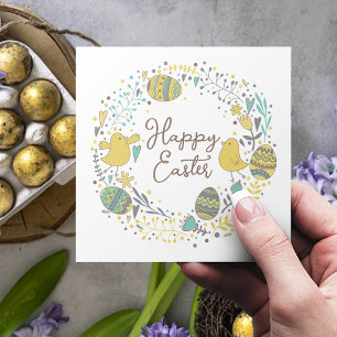 Cartes Pour Fêtes Annuelles Fun Colorée Wreath Pâques Brunch Chasse aux oeufs