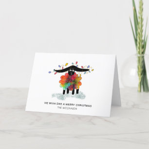 Cartes Pour Fêtes Annuelles Fun Festif Sheep avec les lumières de Noël