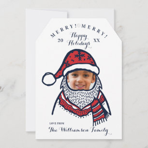 Cartes Pour Fêtes Annuelles Fun, Festive Red Plaid Santa Claus Caractère Photo