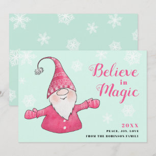 Cartes Pour Fêtes Annuelles Fun Gnome à la menthe et rose croire en Noël magiq