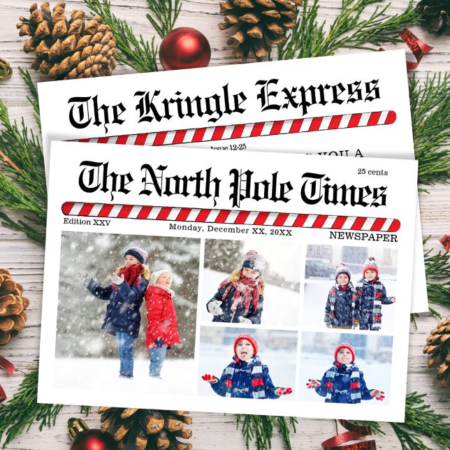 Cartes Pour Fêtes Annuelles Fun Joyeux Noël Photo Collage Journal (Whimsical newspaper greeting card with multi-photo template. )