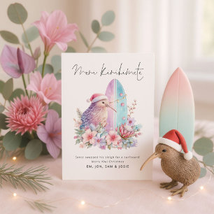Cartes Pour Fêtes Annuelles Fun Kiwi Surf board Meri Kirihimete NZ Christmas