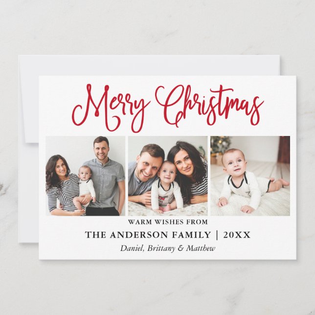 Cartes Pour Fêtes Annuelles Fun moderne Rouge Calligraphie Noël 3 Photos (Devant)