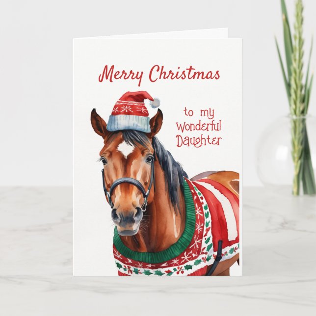 Cartes Pour Fêtes Annuelles Fun Noël Fun Fille aime Chevaux (Devant)