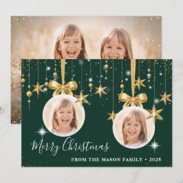 Cartes Pour Fêtes Annuelles Fun Noël Ornement Photo Vert Or