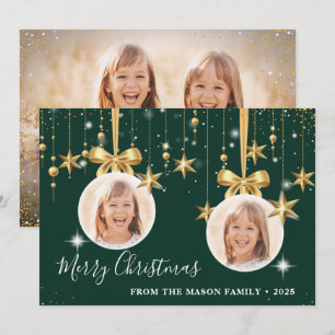 Cartes Pour Fêtes Annuelles Fun Noël Ornement Photo Vert Or