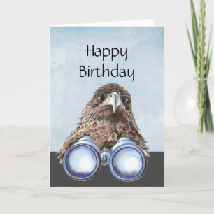 Cartes Pour Fêtes Annuelles Fun Oiseau Watcher Anniversaire Pun Hawk jumelles 