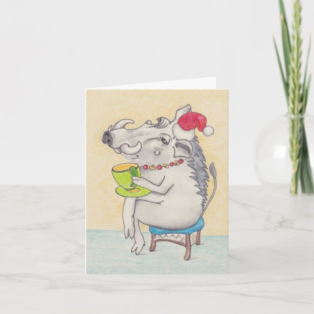 Cartes Pour Fêtes Annuelles Fun phacochère de Noël avec thé (Devant)