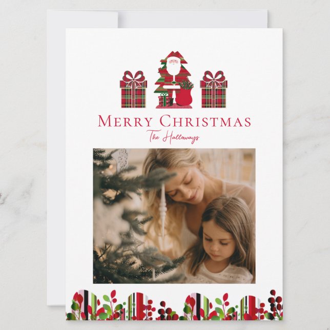 Cartes Pour Fêtes Annuelles Fun Plaid Santa Wrapped Gifts Holiday Card (Devant)
