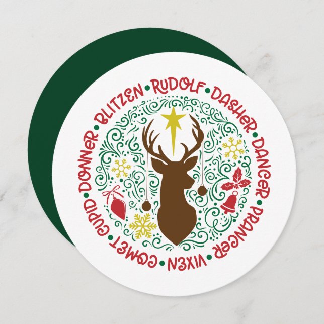 Cartes Pour Fêtes Annuelles Fun Red Script Père Noël Reinder Nom Noël (Devant / Derrière)