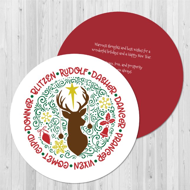 Cartes Pour Fêtes Annuelles Fun Red Script Père Noël Reinder Nom Noël (Créateur téléchargé)