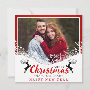 Cartes Pour Fêtes Annuelles Fun Red & White SnowFlakes Photo du mari et de la 