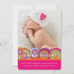 Cartes Pour Fêtes Annuelles Fun Retro Rainbow Circles Baby Girl Photo Birth
