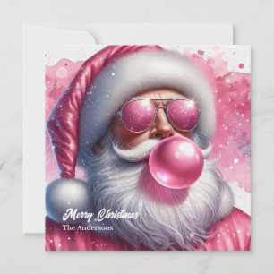 Cartes Pour Fêtes Annuelles Fun rose Père Noël soufflant bulle rose gomme