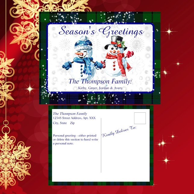 Cartes Pour Fêtes Annuelles Fun Snowmen Bonnes Fêtes Black Watch Tartan (Créateur téléchargé)