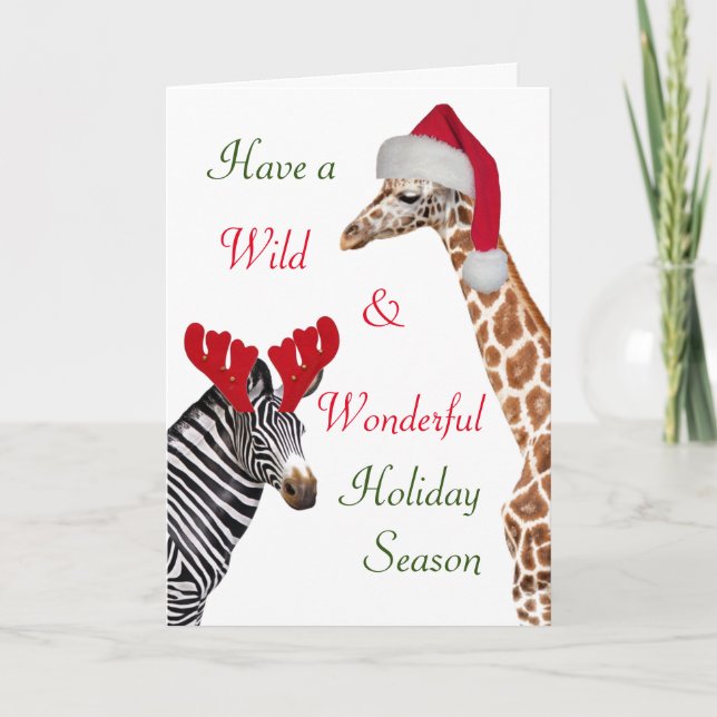 Cartes Pour Fêtes Annuelles Fun Zebra et Giraffe Wild Merveilleux Noël (Devant)