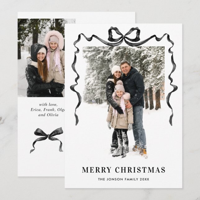 Cartes Pour Fêtes Annuelles Funky Christmas Boho Black Bow Ribbon 3 Photo (Devant / Derrière)