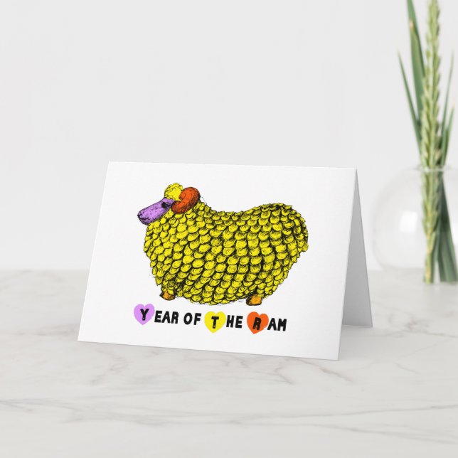 Cartes Pour Fêtes Annuelles Funky Jaune Ram Chinois Année Zodiac Anniversaire  (Devant)