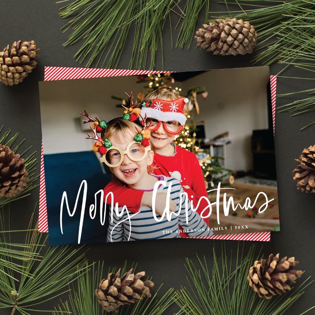 Cartes Pour Fêtes Annuelles Funky Modern White Calligraphy Script Photo (Créateur téléchargé)