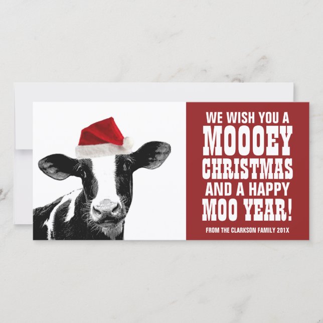 Cartes Pour Fêtes Annuelles Funky Père Noël Cow Moey Christmas Dairy Farm (Devant)